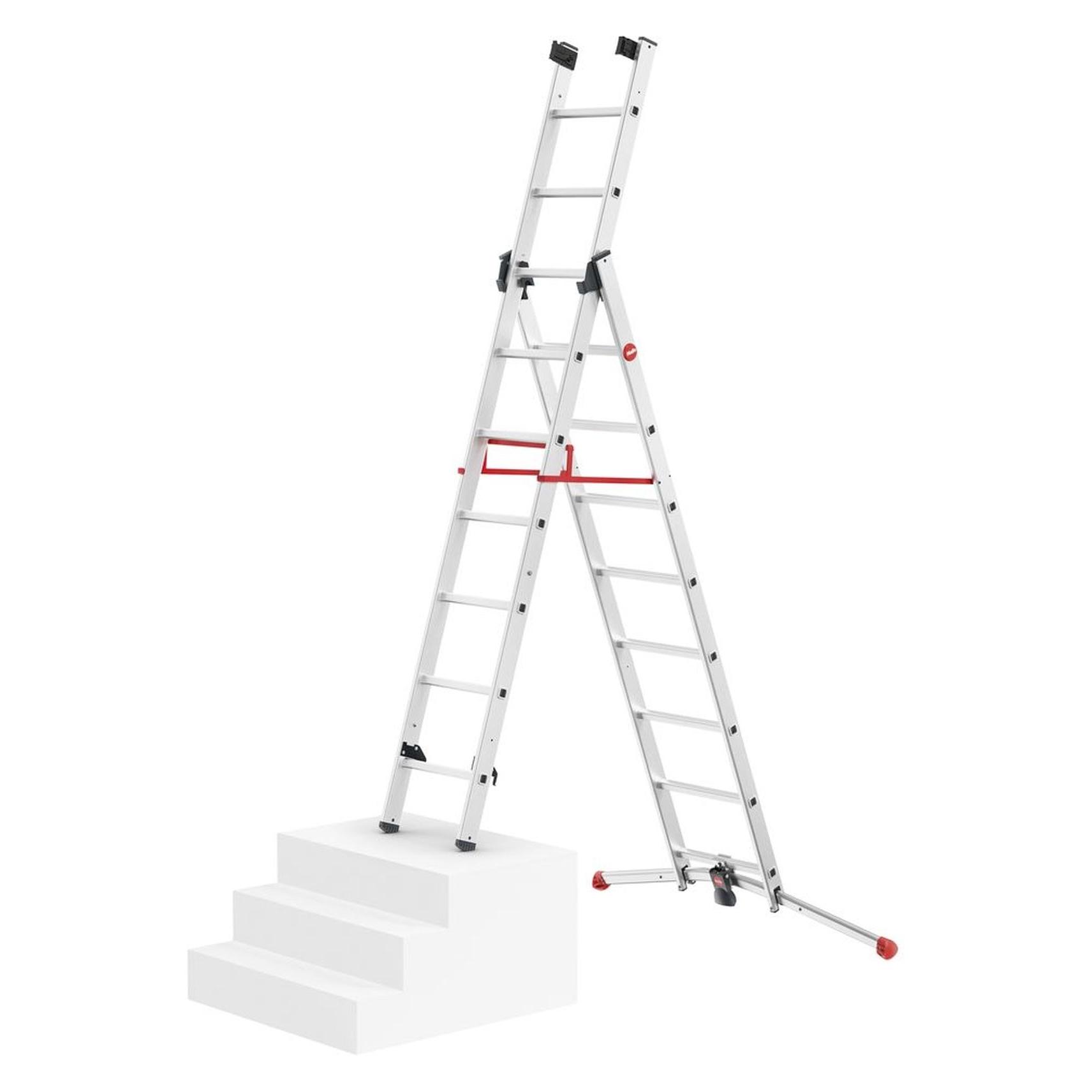 Hailo S100 ProfiLOT, Aluminium Kombileiter 3-teilig, 2x9 + 1x8 Sprossen (Stehleiter, 582 cm) (9309-507)