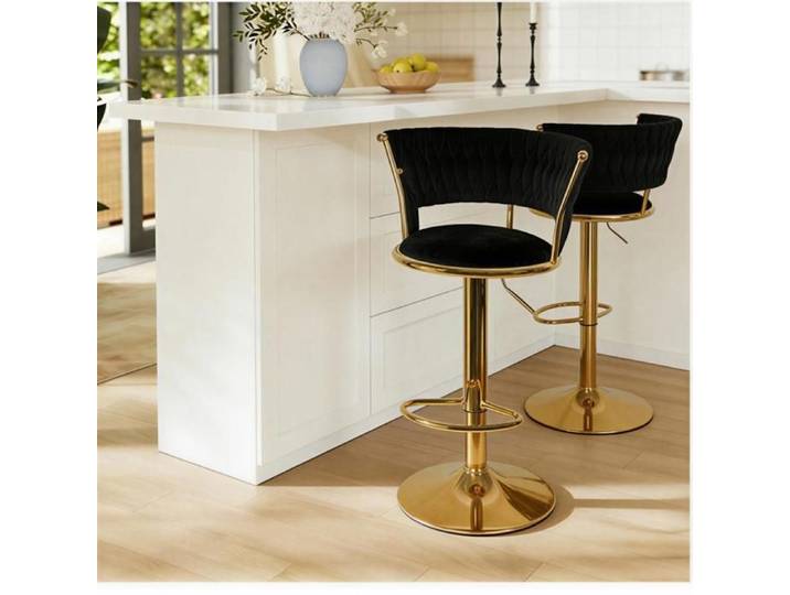 MIPAN.Lot de 2 Tabouret de Bar Réglable - Chaise de Bar Rotation - Chaise Bar Tissu - Chaise Haute Cuisine Noir - Max:120Kg