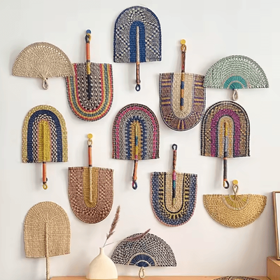 Inspire Curations Handwoven Seaweed Wall Fan Decor Nordic Boho Natural Wall Hanging Accent j
