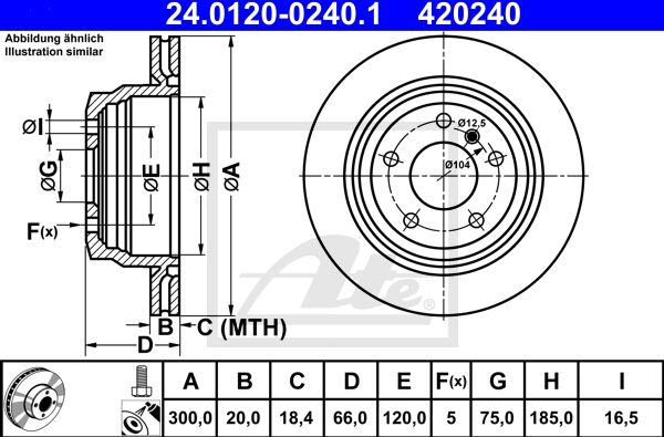 Ate Bremsensatz-Hinterachse Standard Disc / Ceramic Sg00000ci9 Hinterachse Belüftet 300mm 20mm Für Bmw