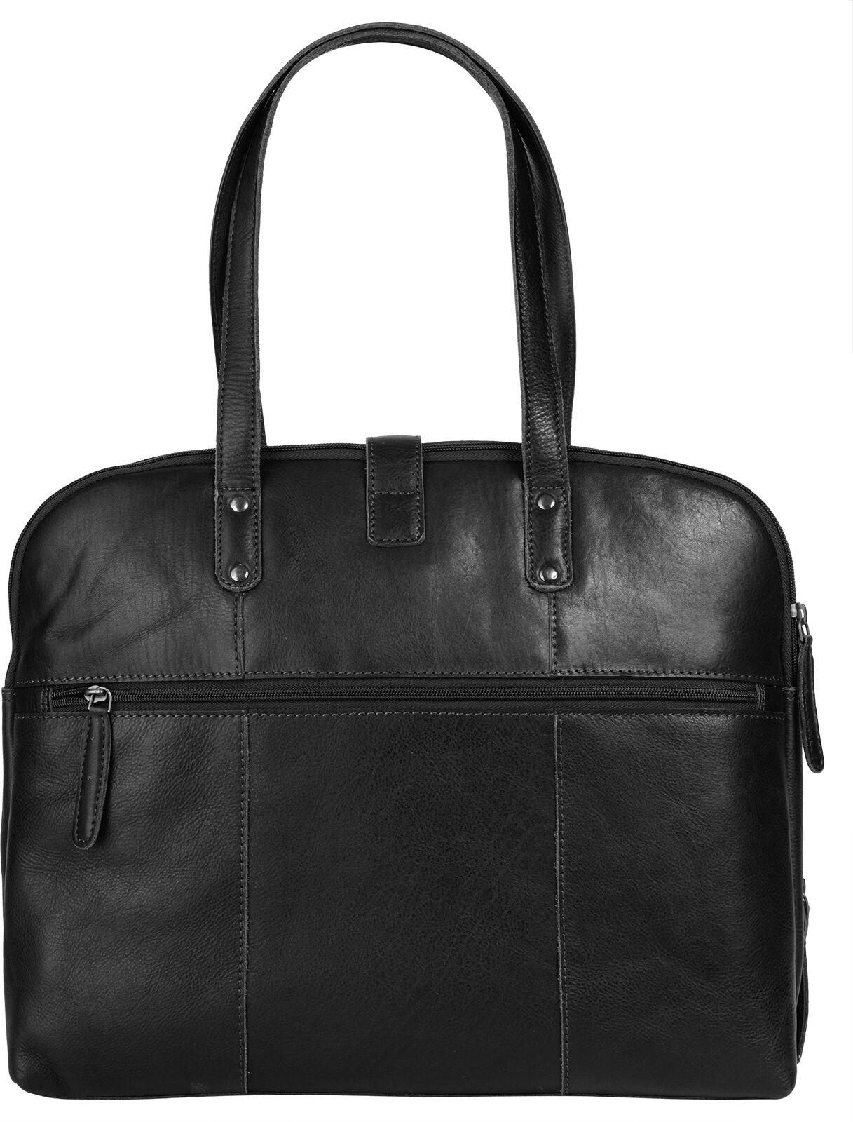 Aktentasche KLONDIKE 1896 "KLONDIKE 1896 Damen echt Leder", Damen, Gr. B/H/T: 37cm x 28cm x 11cm onesize, schwarz, Leder, leicht glänzend, unifarben, Taschen Aktentasche, echt Leder