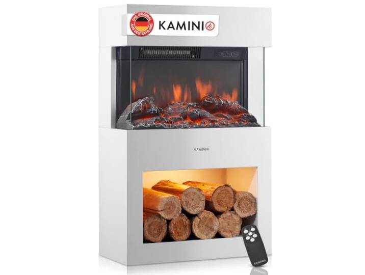 KAMINIO® Henri Elektro Kaminofen mit Heizung [elektrischer Kamin Weiß]