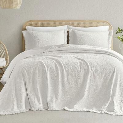 Jla Home/Bed Willow Chenille Bedspread Set, Queen, White