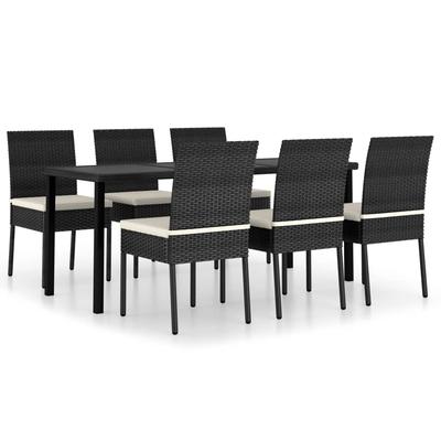 Helloshop26 - 7-teiliges Polyrattan Garten-Essgruppe Gartenmöbel Schwarz 02_0014052
