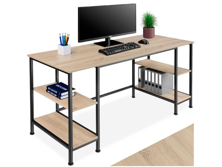 Computer-Schreibtisch Stoke 137x55x75cm - Industrial Holz hell, Eiche Sonoma