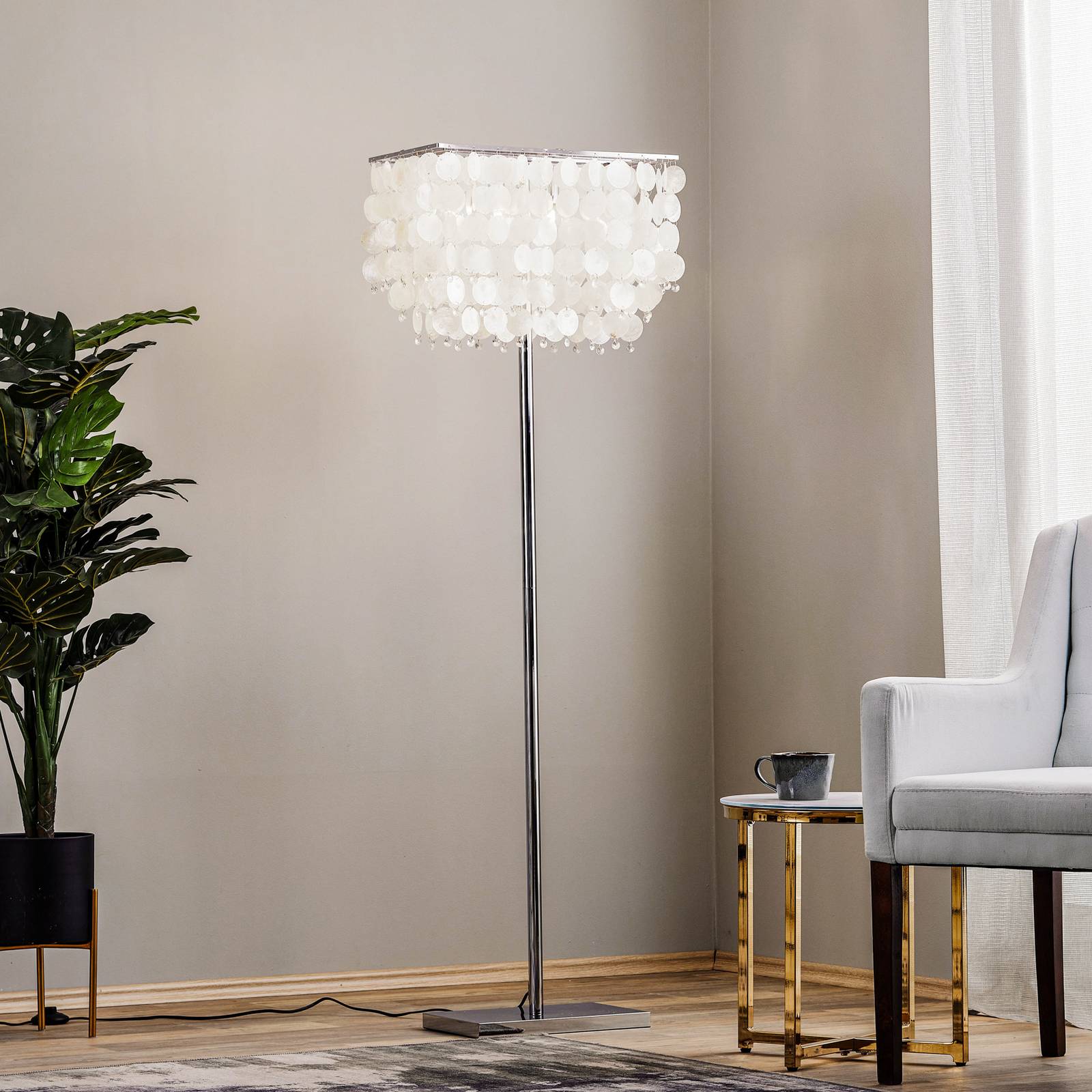 Stehlampe Makani ONLI, chrom / silber, für Wohn- / Esszimmer, Metall, Stehlampe