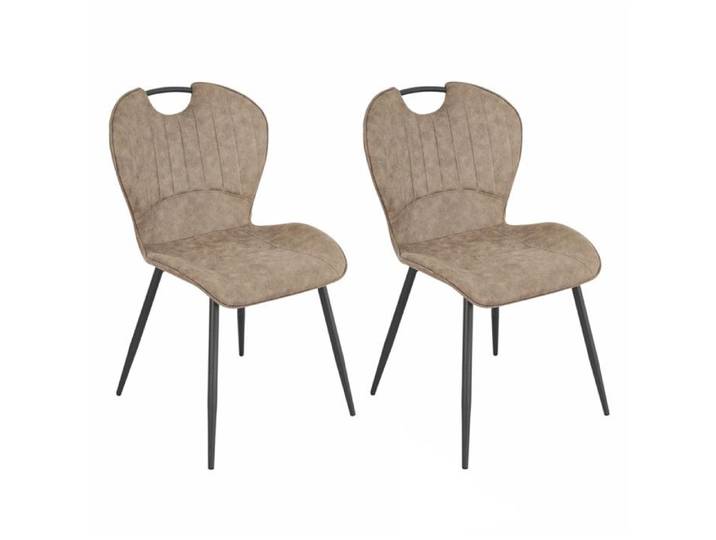 Lot 2 chaises en microfibre taupe effet vieilli pieds métal - WILLY 2 Meubletmoi