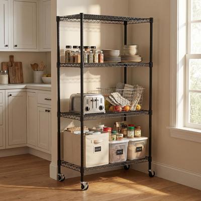 4-Tier Adjustable Heavy-Duty Wire Shelving Units - Rust-Resistant Metal Storage Racks for Kitchen, Garage, Bathroom & Pantry