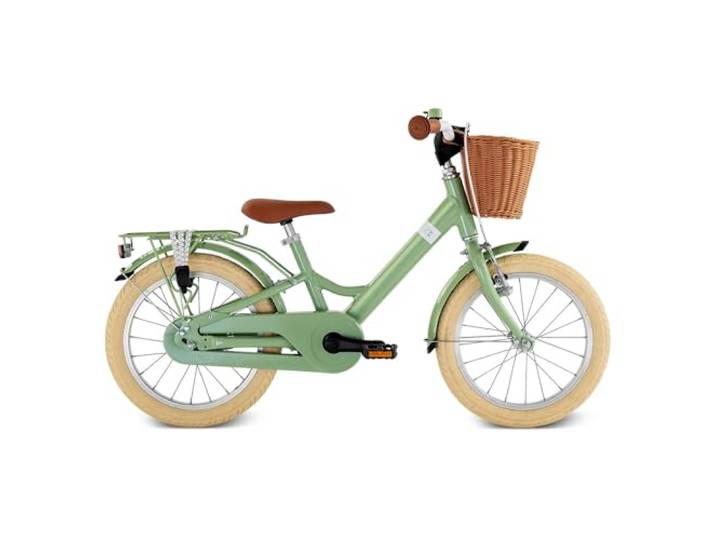 PUKY YOUKE Classic 16 Kinderfahrrad 16 Zoll Kinderfahrrad ab 4 Jahren Retro Kinder Fahrrad mit Korb & Rücktrittbremse Höhenverstellbar & leicht Made in Germany Retro Green