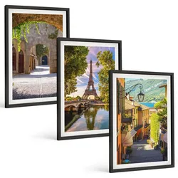 BILDER SET 3er Set - 40x60 cm Schwarzer Rahmen - Straßen der Eiffel-Architektur