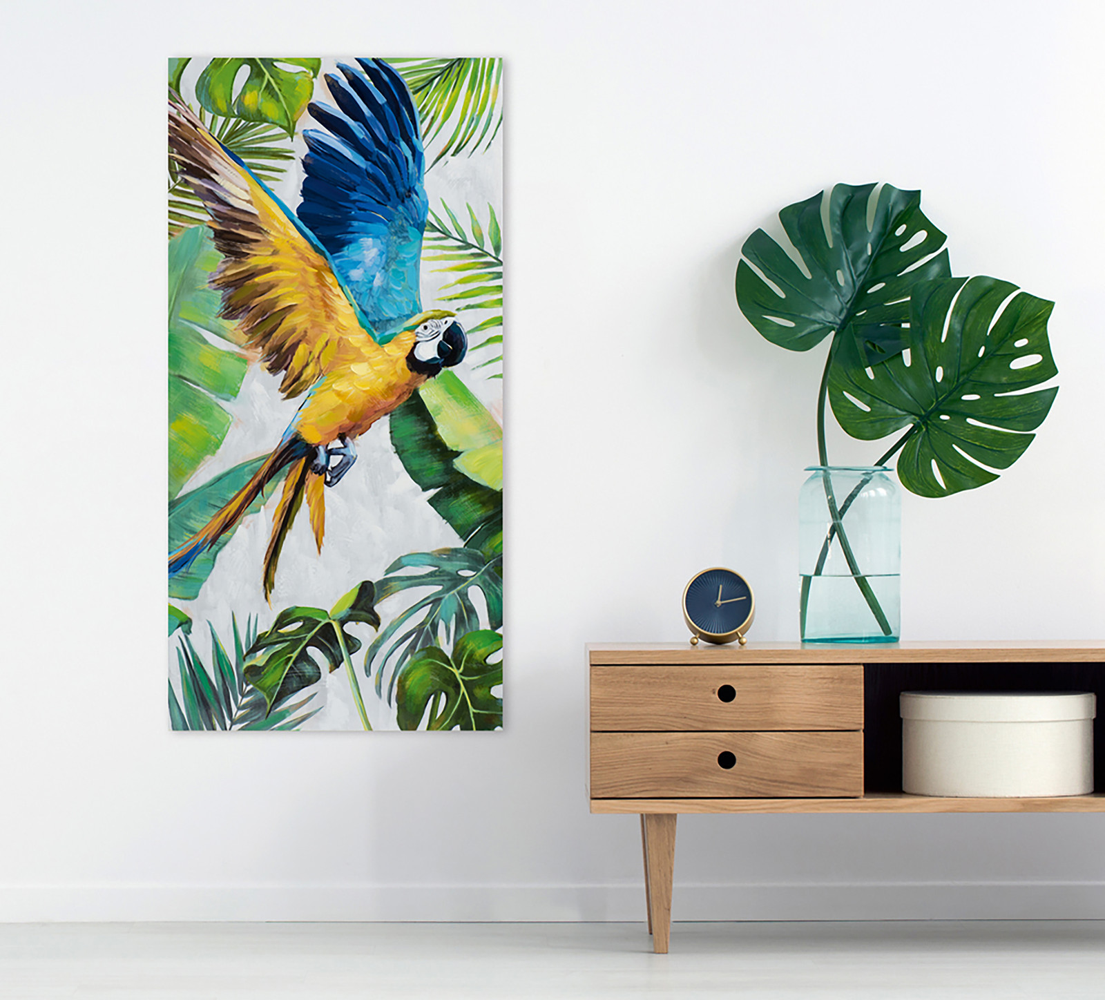 home24 Canvas afbeelding Parrot in the jungle multicolor B: 120 cm, H: 60 cm, D: 3 cm