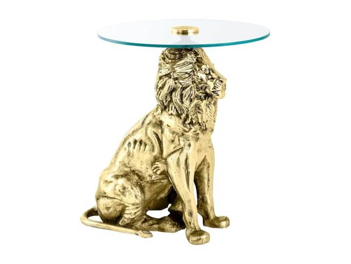 Riess Ambiente Runder Beistelltisch Wildlife Lion - 60cm - Gold antik - Metall Glas - Löwen Skulptur