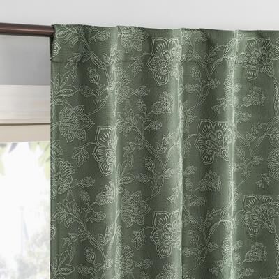 Sun Zero Briarstone Embroidered Floral Pleated Look Total Blackout Back Tab 2-Piece Curtain Panel Pair