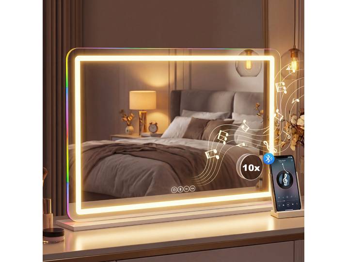 HOMCOM Miroir Maquillage LED 80x60cm RGB Dimmable Blanc