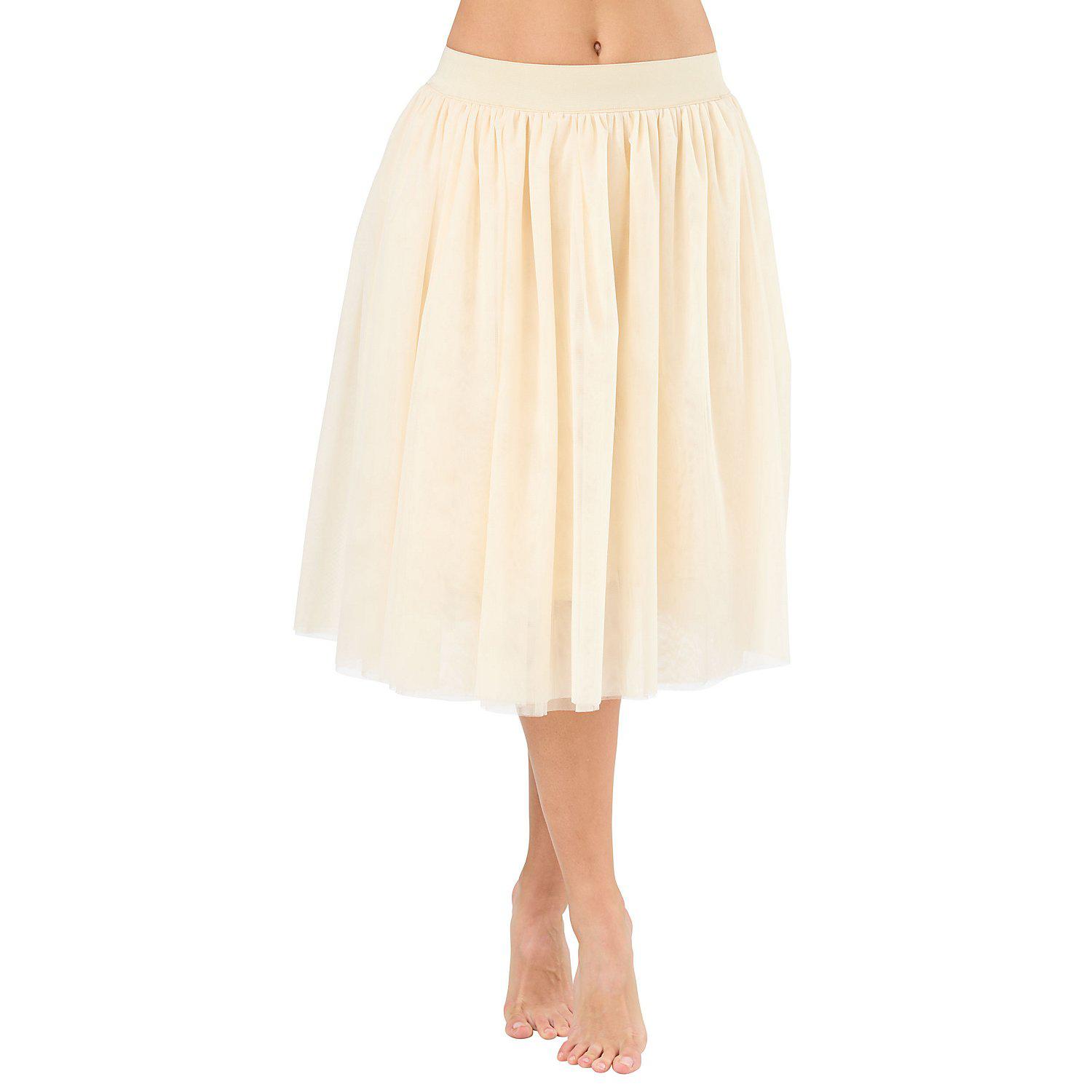 Tüllrock, midi, beige