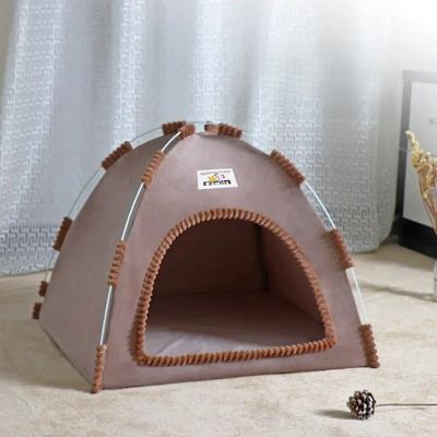 Uplift Essentials Semi Enclosed Canvas Pet Tent Bed chestnut Brown m