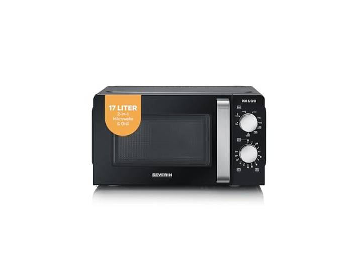 SEVERIN 2-in-1 Mikrowelle mit Grill 700 W, 900 W Grill, Grillofen mit 9 Automatikprogrammen, Mikrowelle mit Grillrost und Drehteller, schwarz / Edelstahl, MW 7781