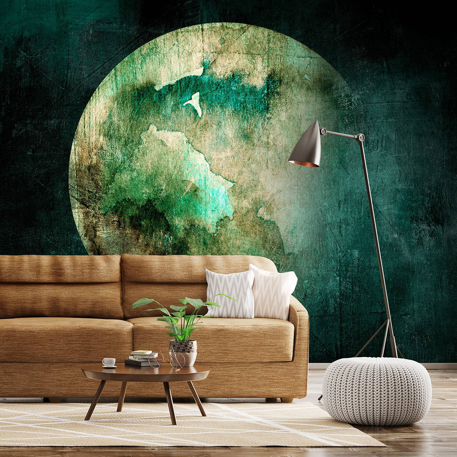 home24 Vlies-fotobehang Green Pangea, abstract en modern, groen/zwart, 200 x 200 cm