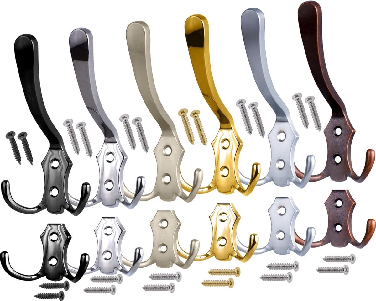 Set van 10 robuuste metalen wandkledinghaken in mat chroom