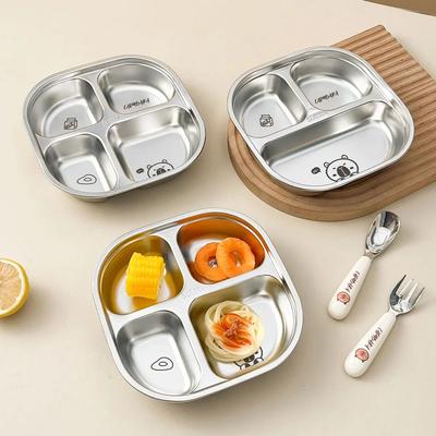 Uplift Picks Capybara Stainless Steel Divided Plate 3 Compartment Kids Dinner Plate 4 Grids Capybara