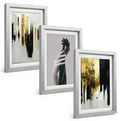 BILDER SET 3er Set - 20x30 cm Silberner Rahmen - Abstrakte handgemalte Muster