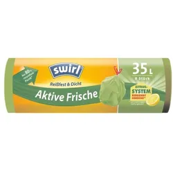 Swirl 9 Müllbeutel »Aktive Frische« mit Zugband 35 l grün