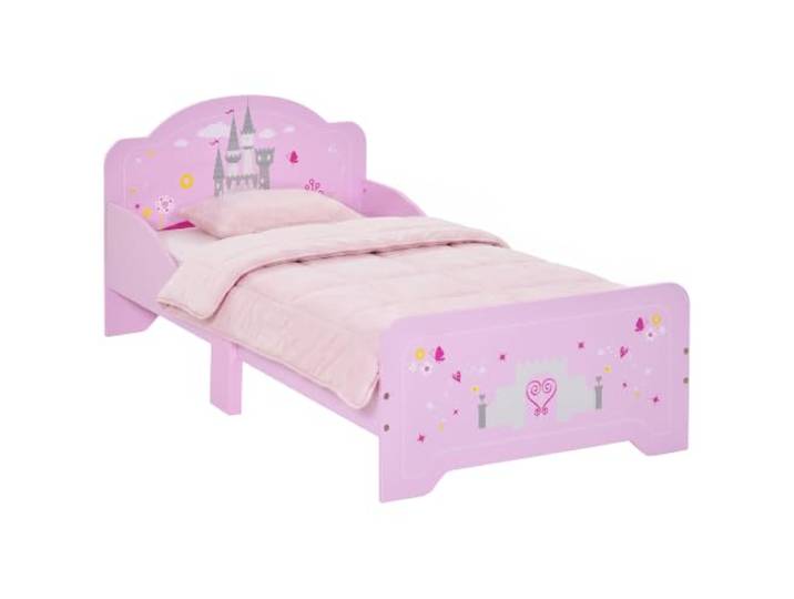 HOMCOM Prinzessinnen-Kleinkind-Schlossbett 3-6 Jahre Pink 143x73x60cm Seitengitter, Lattenrost, Hausmöbel