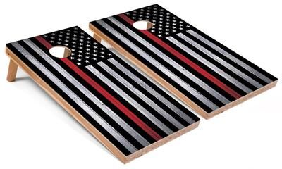 Skip's Garage USA Thin Red Line Premium Cornhole Boards w Case & Lights