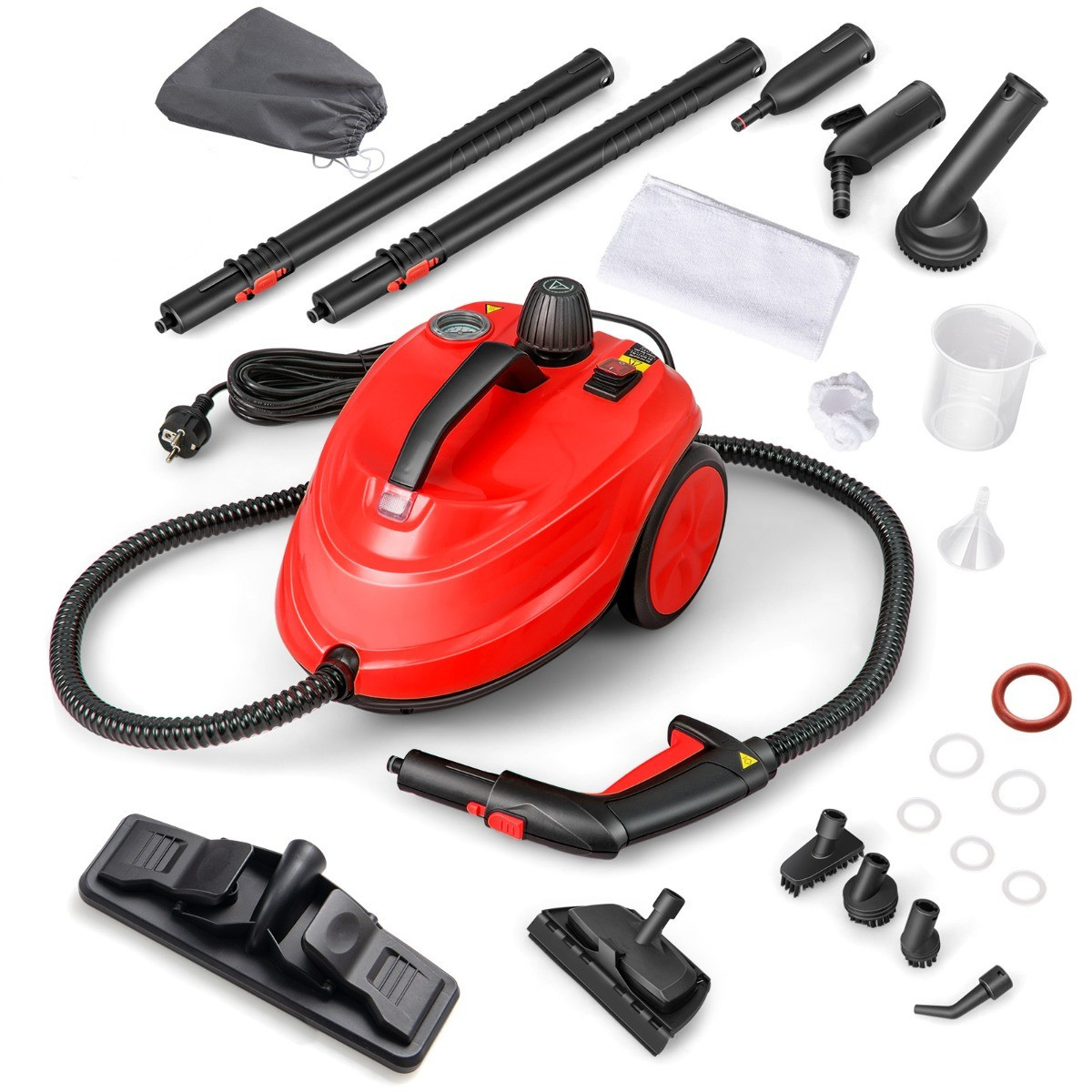 Costway Draagbare Stoomreiniger 2000W met 15-delig Accessoire en Stoommop - Rood
