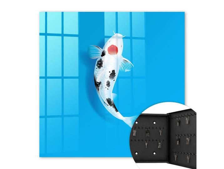 Tulup Schlüsselbox Schwarz 30x30 cm- Türöffnung nach rechts - Koi-Karpfen, Blau, Metall, Sport, Rechteckig, 30x30x5 cm, Garderobe, Schlüsselkästen & Schlüsselboards