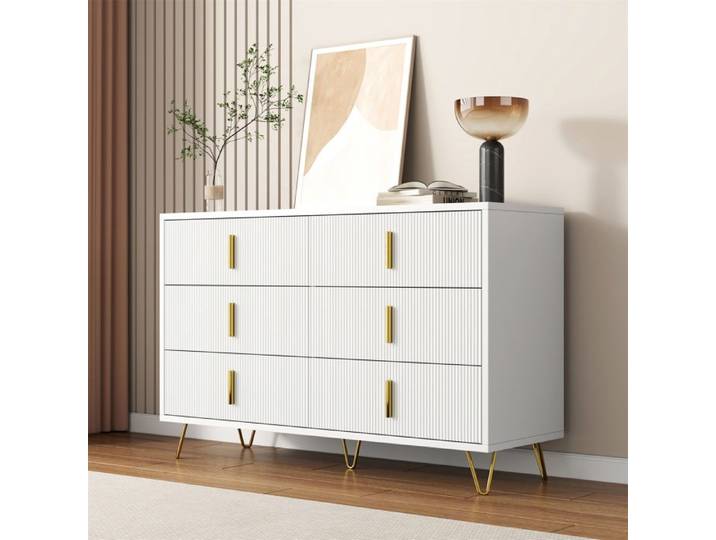 Feuille épaissie Buffet élégant design moderne commode et beaucoup de rangement poignées dorées