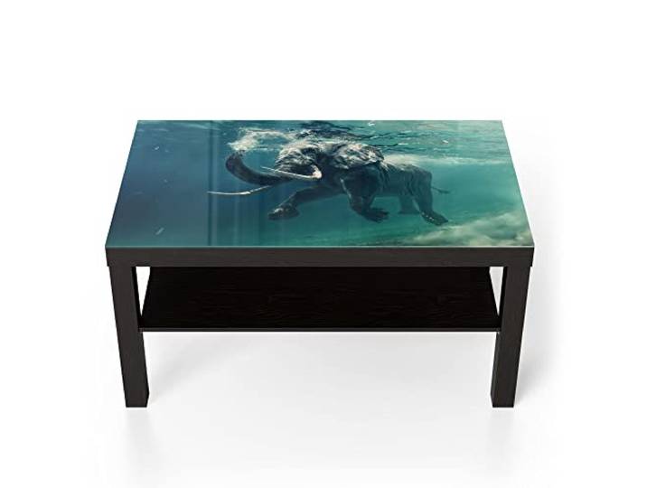 DEQORI Glastisch schwarz groß 90x50 cm Motiv Schwimmender Elefant ausgefallener Beistelltisch aus Glas Hochglanz Couchtisch fürs Wohnzimmer moderner Couch Tisch mit Design