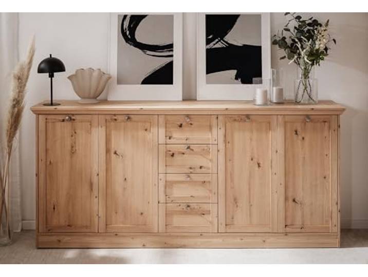 möbelando Anrichte >Timber< Landhaus, 4 Türen, 4 Schubladen, 4 Böden, in Artisan Eiche Dekor - 200x90x40cm (BxHxT)