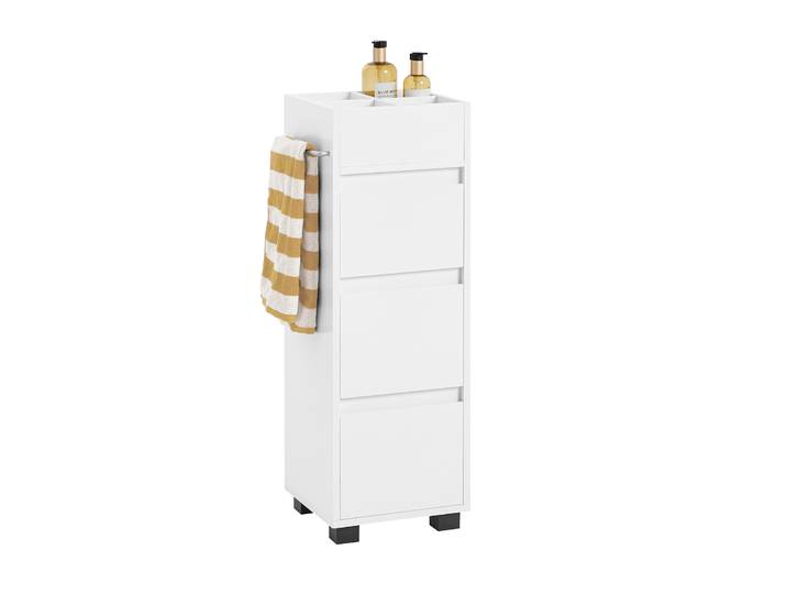 SoBuy BZR29-W armoire de salle de bain armoire de salle de bain meuble de salle de bain commode avec 3 tiroirs et 4 compartiments commode pour salle de bain Blanc