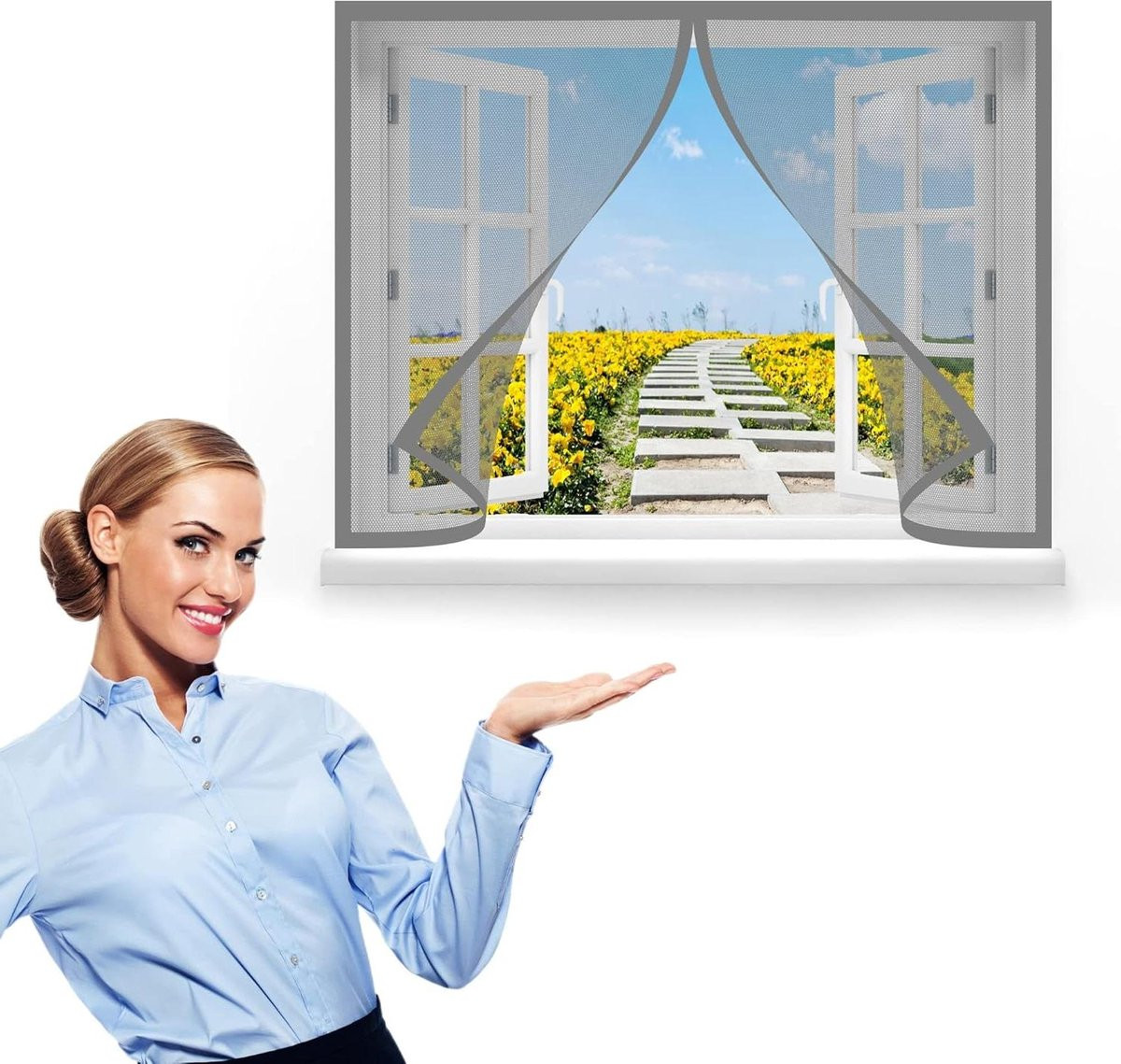 Grijs Vliegenraam Hor met Automatische Sluiting - 180 x 110 cm