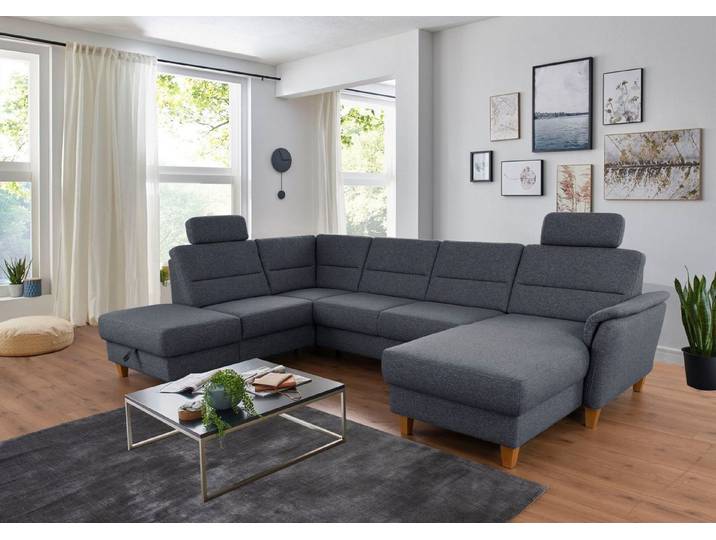 Home affaire Wohnlandschaft Palmera U-Form, B: 308 cm, große Stoff + Leder Auswahl, optional Schlaffunktion & Bettkasten, Federkern, XXL-Wohnlandschaft