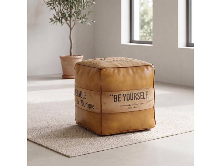 Pouf industriel en cuir Be Yourself
