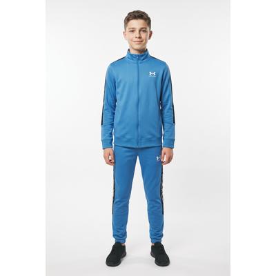 Trainingsanzug UNDER ARMOUR "UA B ICON KNIT TRACKSUIT", Jungen, Gr. S, aegean blau, weiß, Obermaterial: 100% Polyester, Sportanzüge Trainingsanzug, für Sportmode und aktive Freizeit, komfortables Tragegefühl
