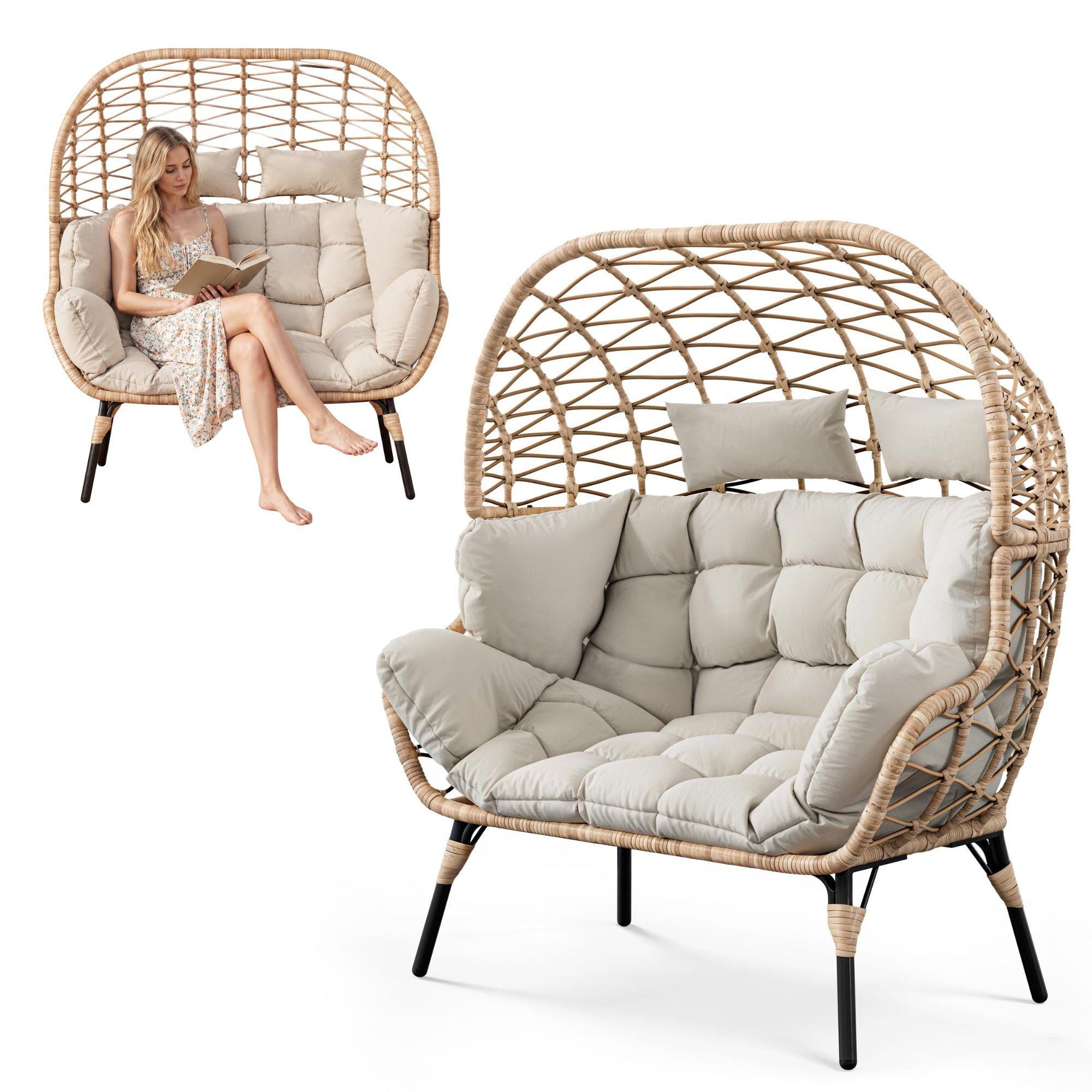 di volio Gartensessel ARCE - beige, Loungesessel Outdoor aus Polyrattan für 2 Personen, Balkonsessel für Terrasse, bequem & wetterfest