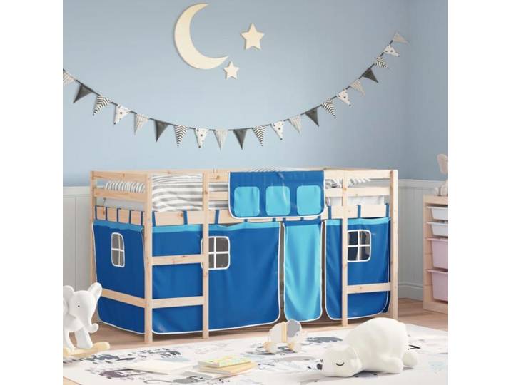 CHIC Lit adulte 1 place - 80x200 cm Lit mezzanine enfants avec rideaux bleu 80x200cm #Sara23390