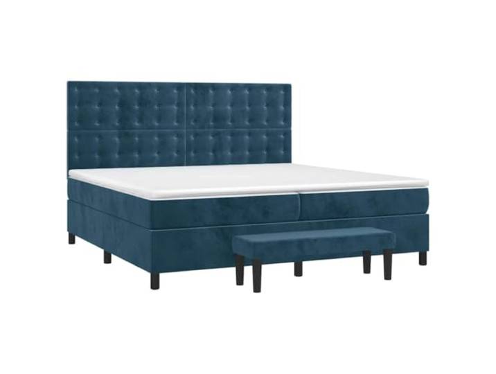 KTHLBRH Doppelbett Samt Dunkelblau 200 x 200 cm mit Matratzen Verstellbares Kopfteil, Taschenfedern, mittlere bis harte Unterstützung, inklusive Sitzbank, 2 Matratzen