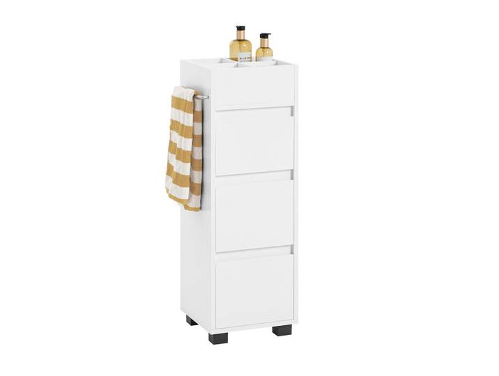 SoBuy Badezimmerschrank mit 3 Schubladen und Handtuchhalter Weiß 30x90x30 cm, Holzwerkstoff, 30x90x30 cm, Badezimmer, Badezimmerschränke, Midischränke