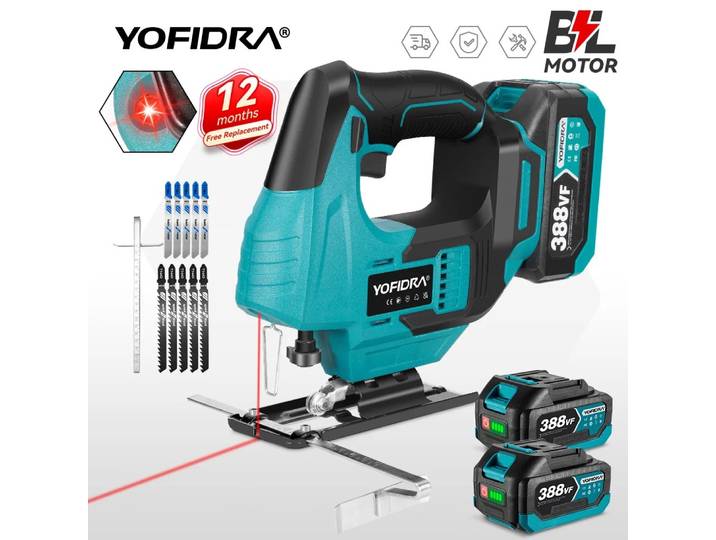YOFIDRA 3800 tr/min scie sauteuse électrique sans brosse 12 lames Laser infrarouge sans fil courbe scie outil de travail du bois pour Makita 18V batterie broche