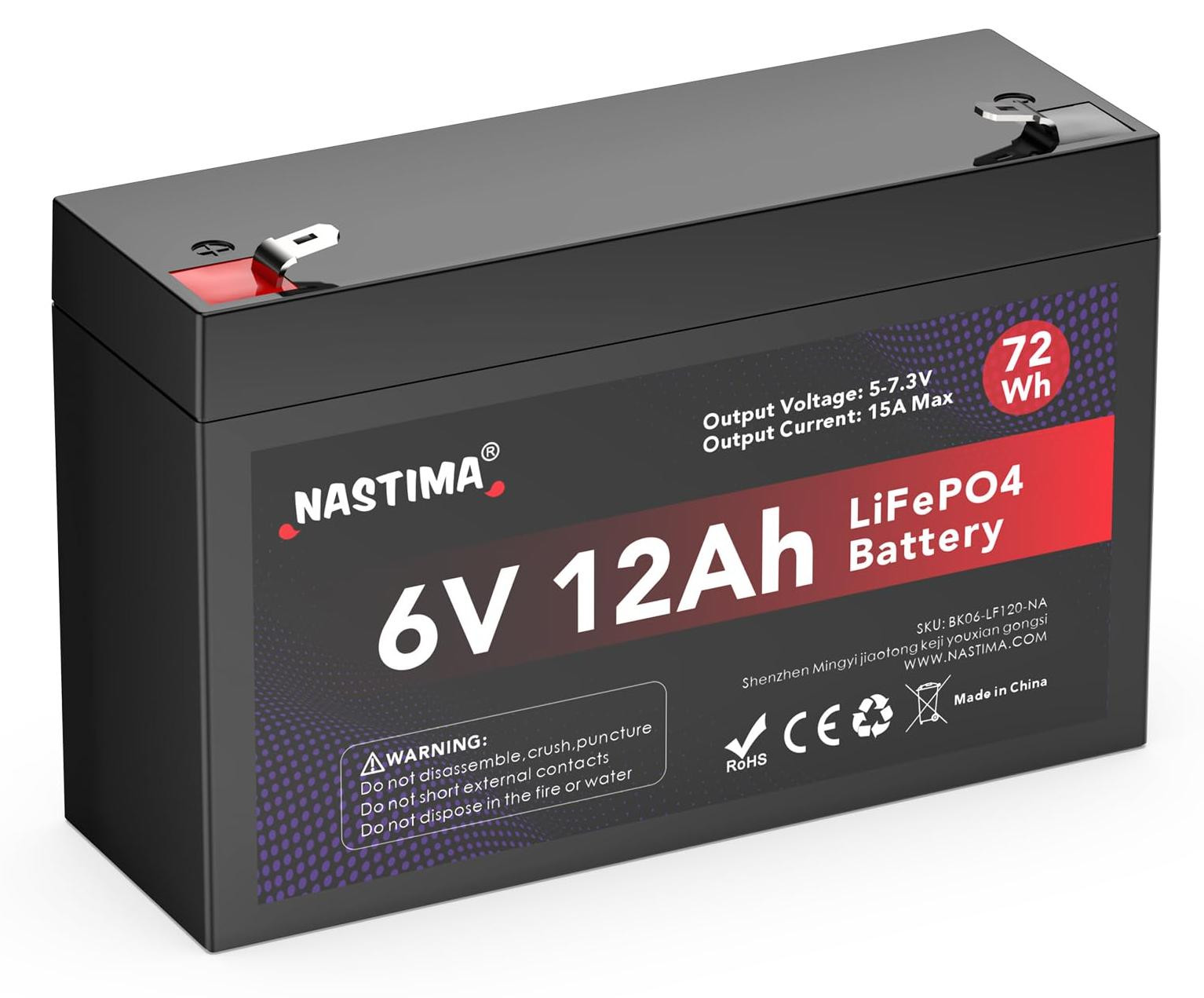 Dripio LiFePO4-accu 6V 12Ah 72Wh met BMS en 4000 laadcycli