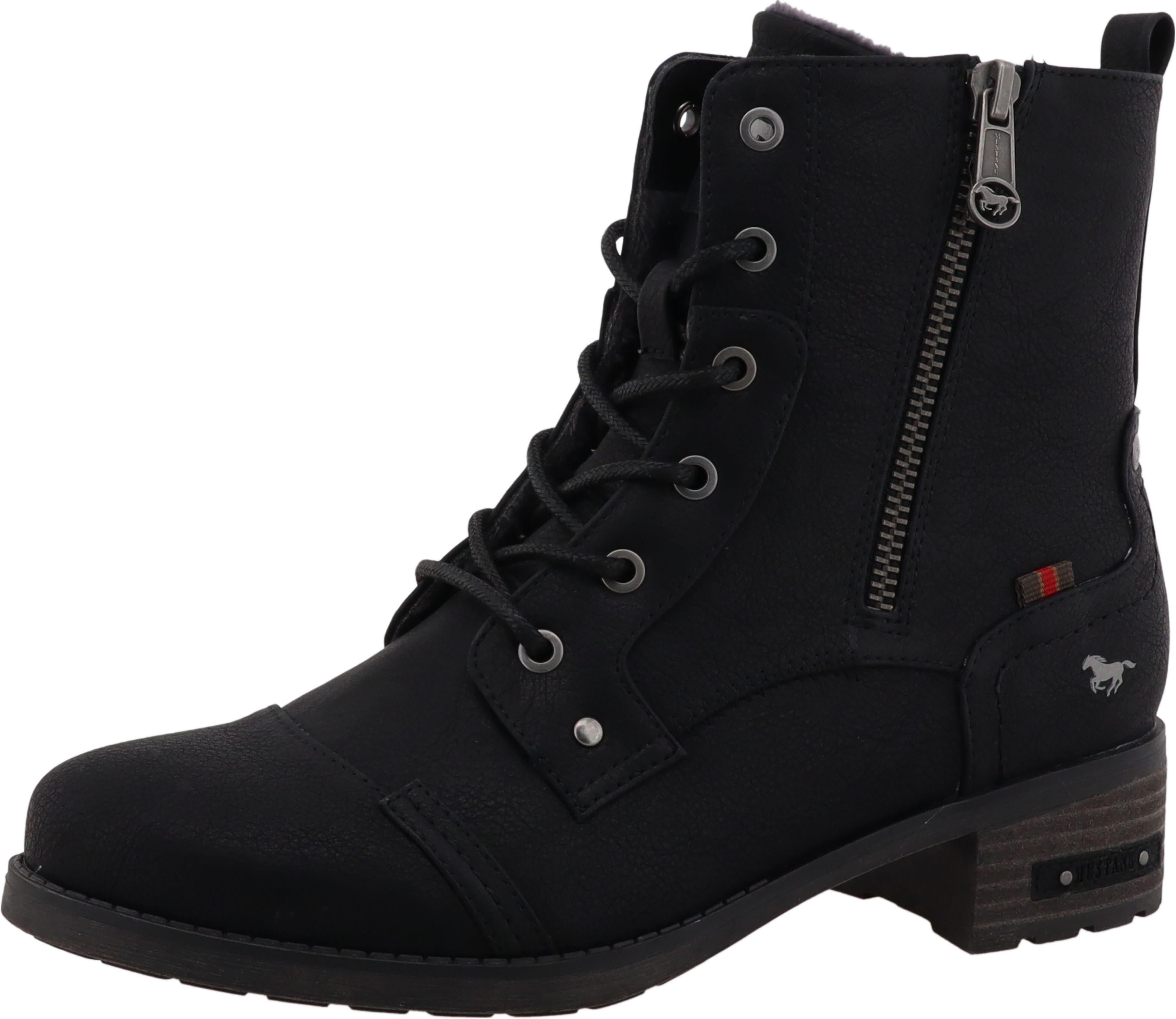 Winterstiefelette MUSTANG SHOES "Fabienne", Damen, Gr. 36, wärmend, schwarz, Lederimitat, Basic, Schuhe Winterstiefelette, Schnürstiefelette mit Blockabsatz schwarz 36, wärmend