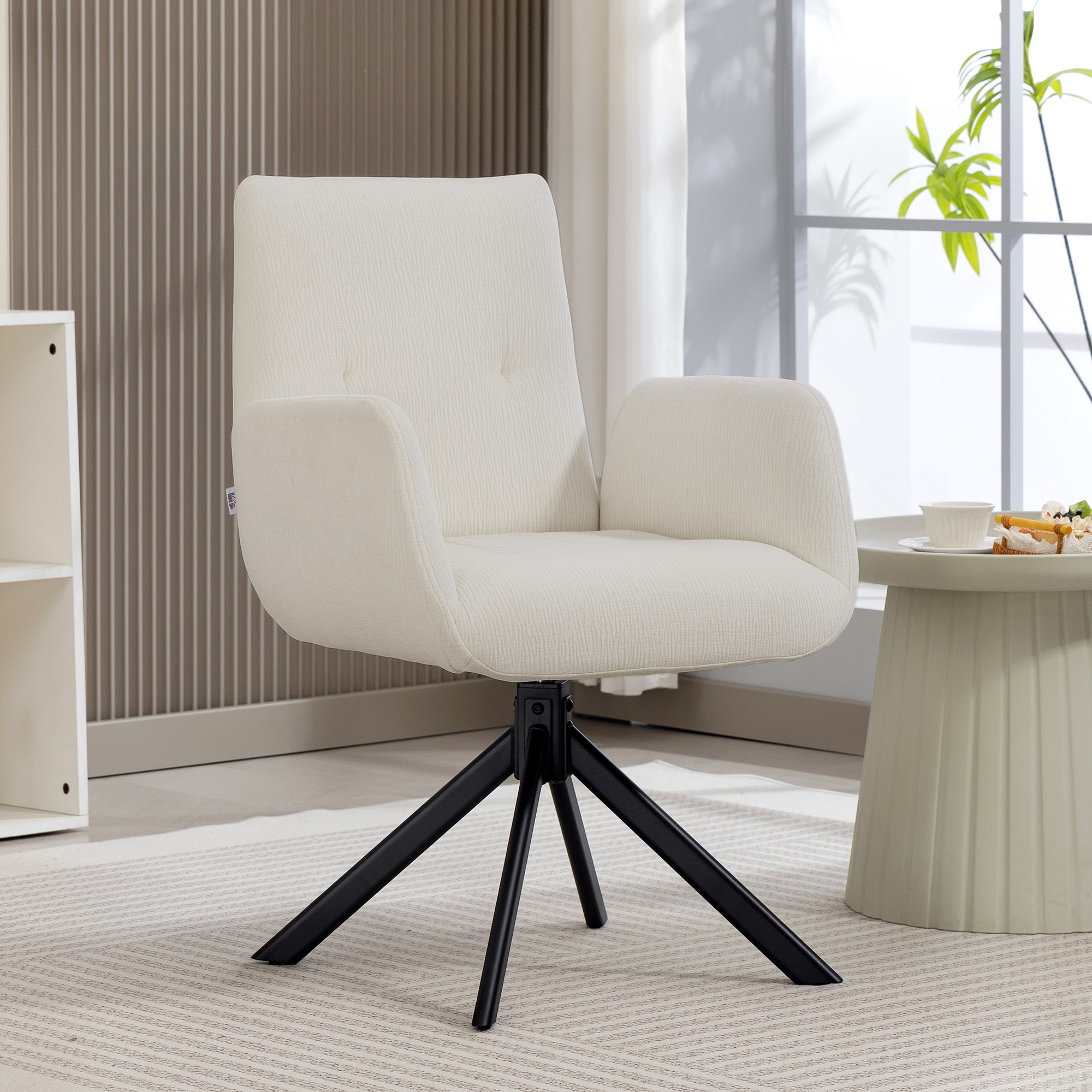 Homcom Poltrona Moderno imbottita, Sedia d'accento girevole fino a 120 kg, 60x61x88 cm, bianco crema   Aosom Italy