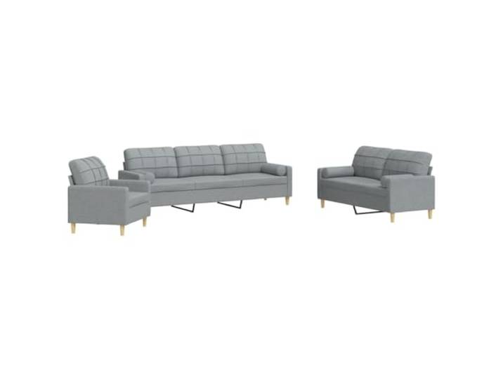 Coespram 3-TLG. Sofagarnitur mit Sessel 2er 3er Sofa Hellgrau Stoff Bequeme Sitzgruppe fürs Wohnzimmer mit Schaumstoffpolsterung, 4 zylindrischen Dekokissen und langlebigem Metallgestell.