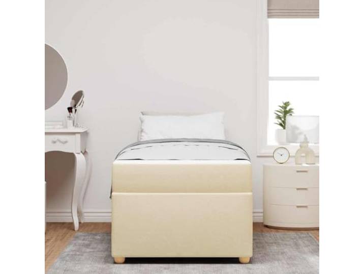 KTHLBRH Einzelbett mit Matratze Creme 90 x 190 cm Holzrahmen, Taschenfedern, schwarze Beine, einfache Montage