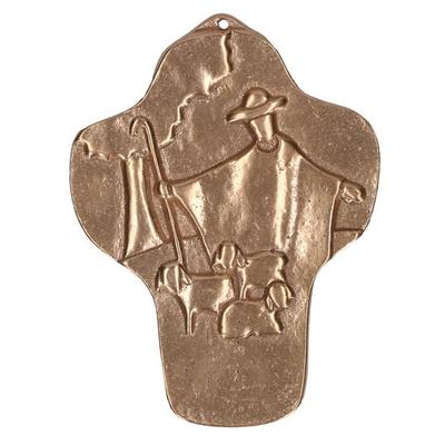 Kommunionkreuz aus Bronze - Guter Hirte