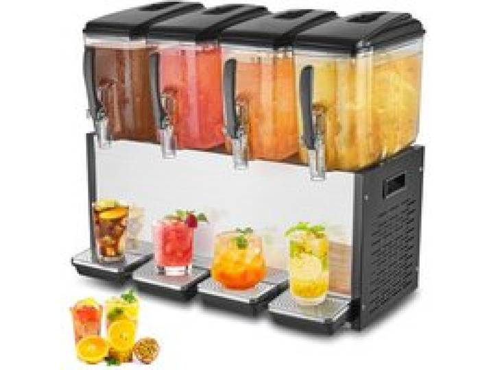 VEVOR Distributeur de Boissons Commercial 4 Réservoirs de 12 L, Fontaine à Eau 510 W, Distribution de Jus Limonade Thé Glacé, Température de Refroidissement 7-12 ℃, pour Restaurant, Hôtel, Café